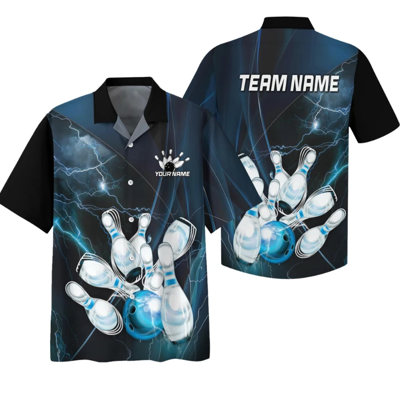 Custom Name Teamname Bowling Men's Shirt 3d Print Summer Lapels Short Sleeves Oversized Unisex Fashionstreetwear Women Shirts