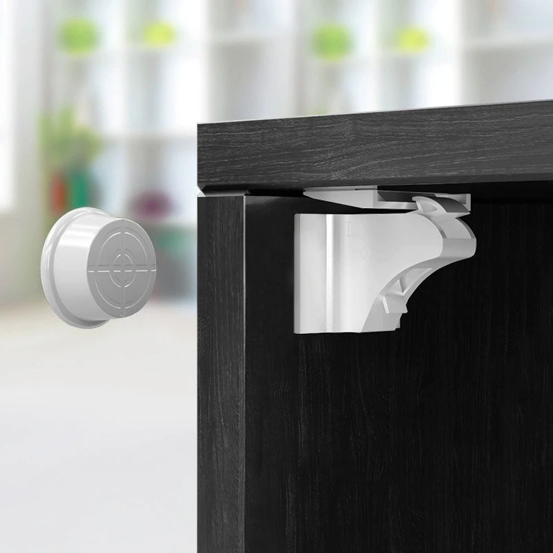 Kid-safe magnetic cabinet lock with key - No drilling required, invisible sticky drawer and cabinet locks for kitchen an