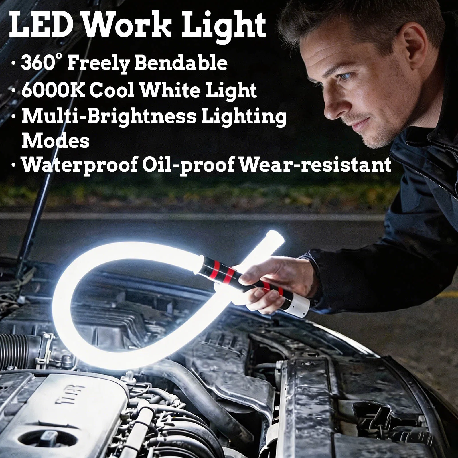 73CM 360° Rotatable Flexible Silicone LED Work Light Portable Auto Repair Inspection Strip Light For Narrow Under Vehicle Spaces