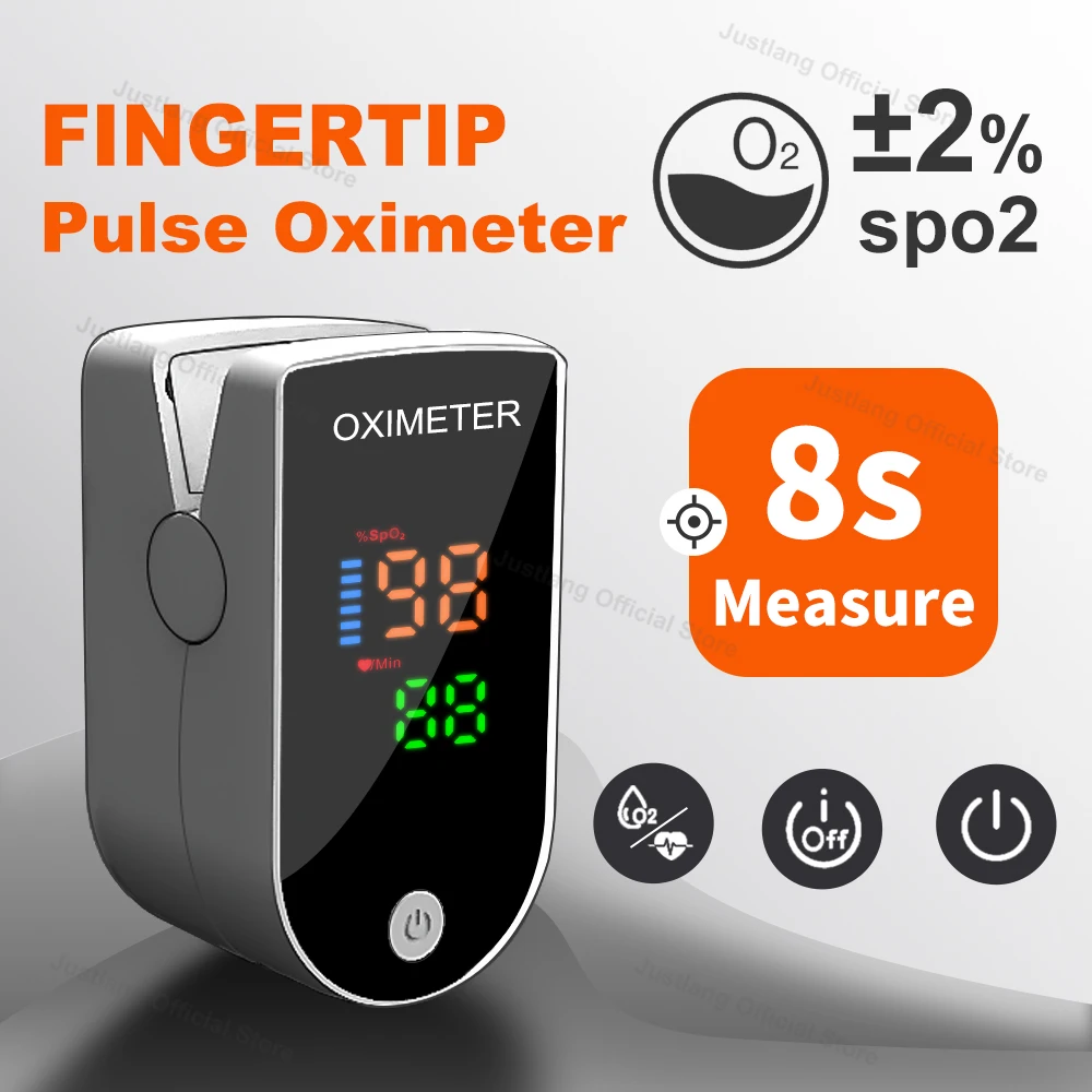 JUSTLANG Fingertip Pulse Oximeter Portable 4 Color Blood Oxygen Saturation Monitor LED Display Fingertip Oximeter Testing SPO2