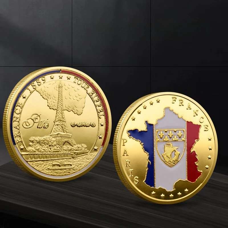 برج إيفل كاتدرائية نوتردام الفرنسية المطلية بالذهب تذكارية للعملة التذكارية #6