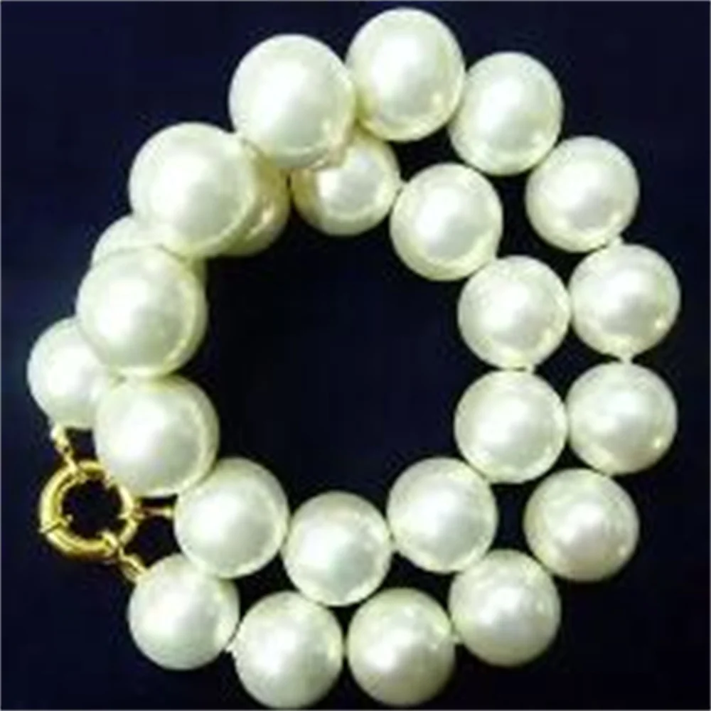Collar de perla de concha del Mar del Sur, blanco, raro, enorme, 16mm, 18 "AAA +