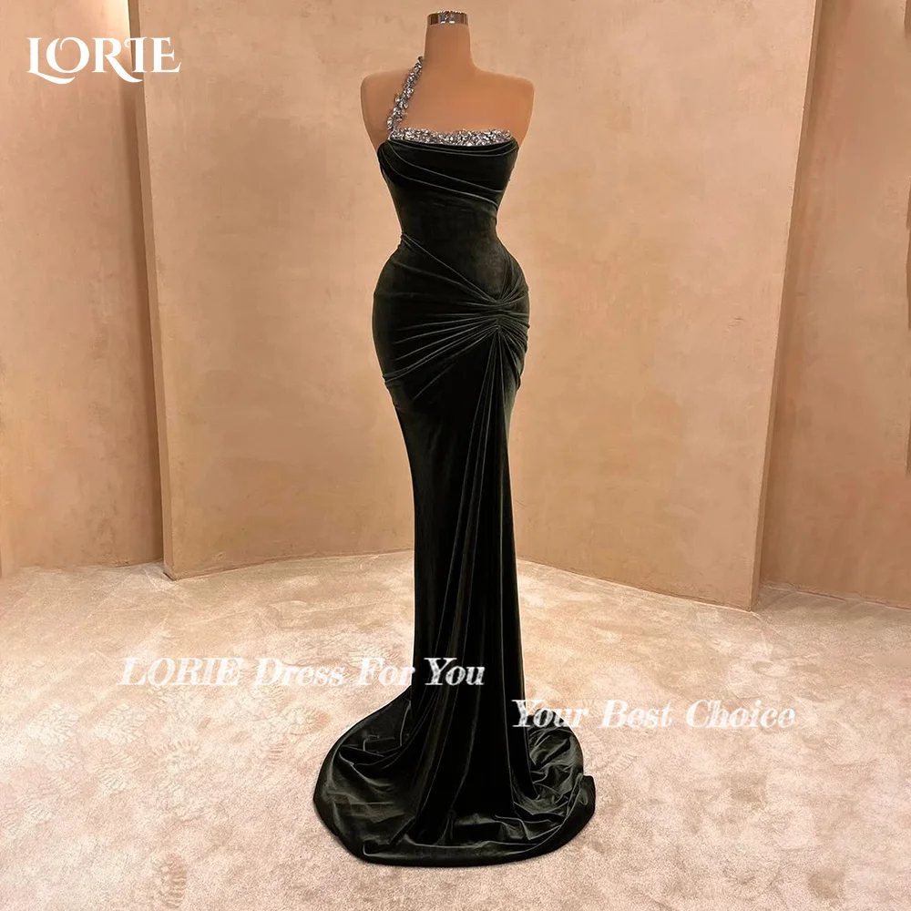 LORIE Mini Black Mermaid Evening Dresses Shiny Sparkly Velvet Backless Arabia Prom Dresses Sexy Saudi Ball Gown Customized