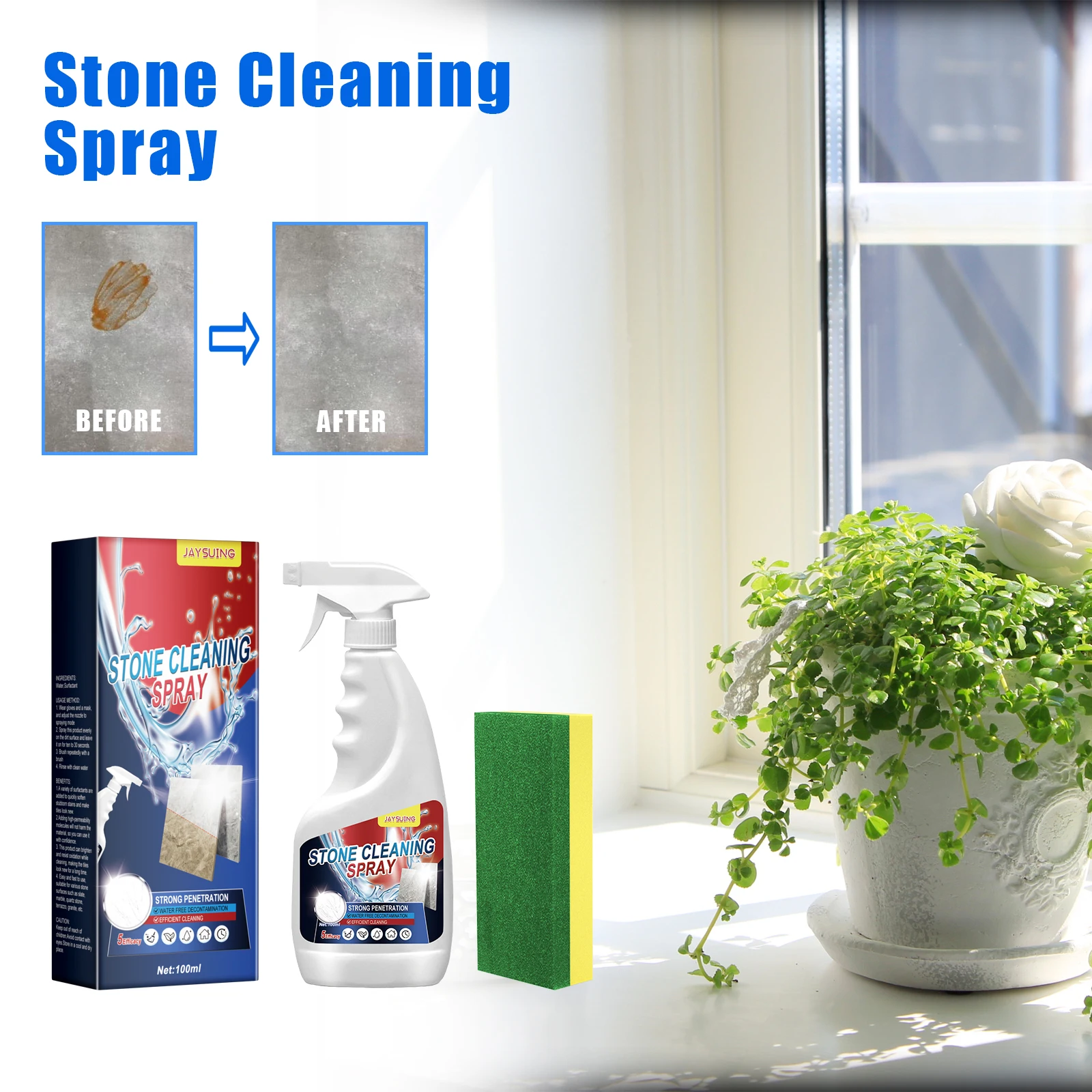 Stone Stain Remover Granite Quartz Marble Tile Stubborn Stains Deep Cleaning Powder Strong Decontamination Granite Stone Cleaner