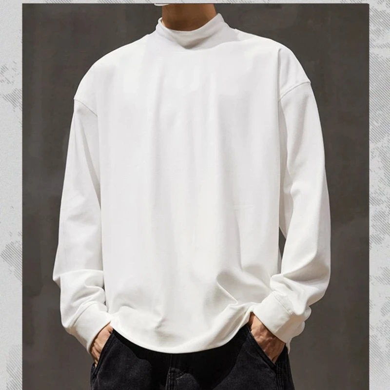 Autumn and Winter Solid Color Double-sided Brushed Half Turtleneck Thermal Bottoming Shirt Long-sleeved T-shirt Men's Casual Top