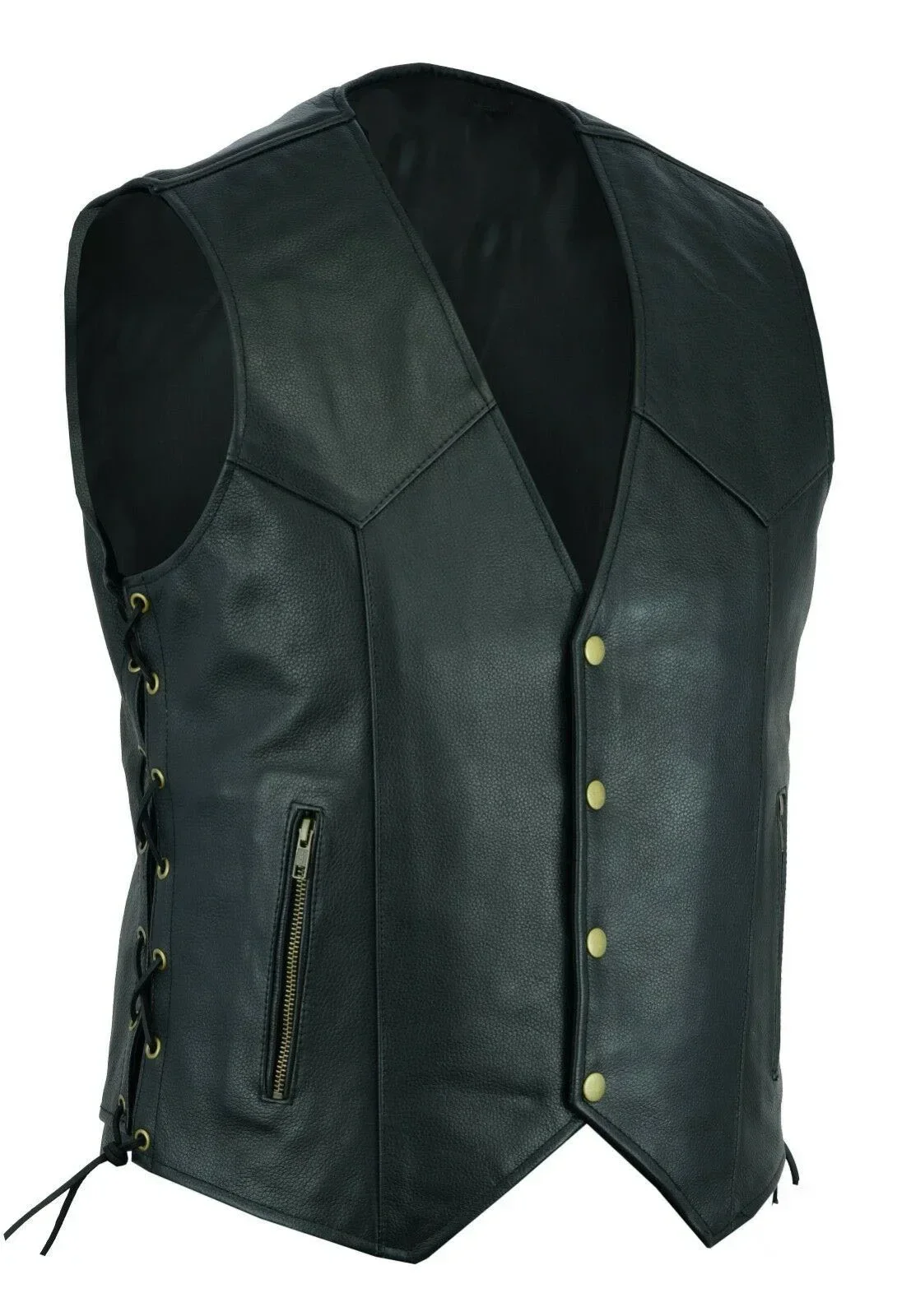 Men Faux Leather Punk Vest, Single‑Breasted Sleeveless Waistcoat With Side Lace‑Up, Motorcycle Biker Casual Cosplay Vest