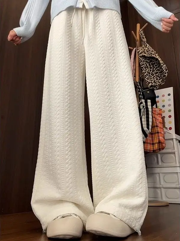 

Thickened Fleece Wide Leg Pants Women's Small Size Lazy Sports Pants Trousers with Pocket High Waist Casual Straight Tube