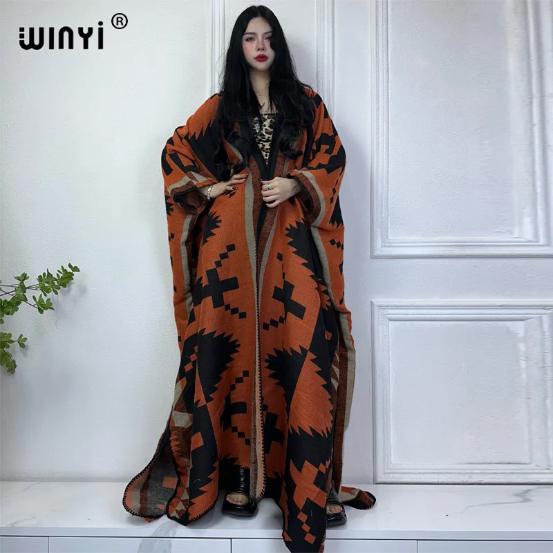 WINYI African Winter coat outfits Women high quality dress Loose autumn Female kaftan poncho dress Hooded mop coat fashion Abaya