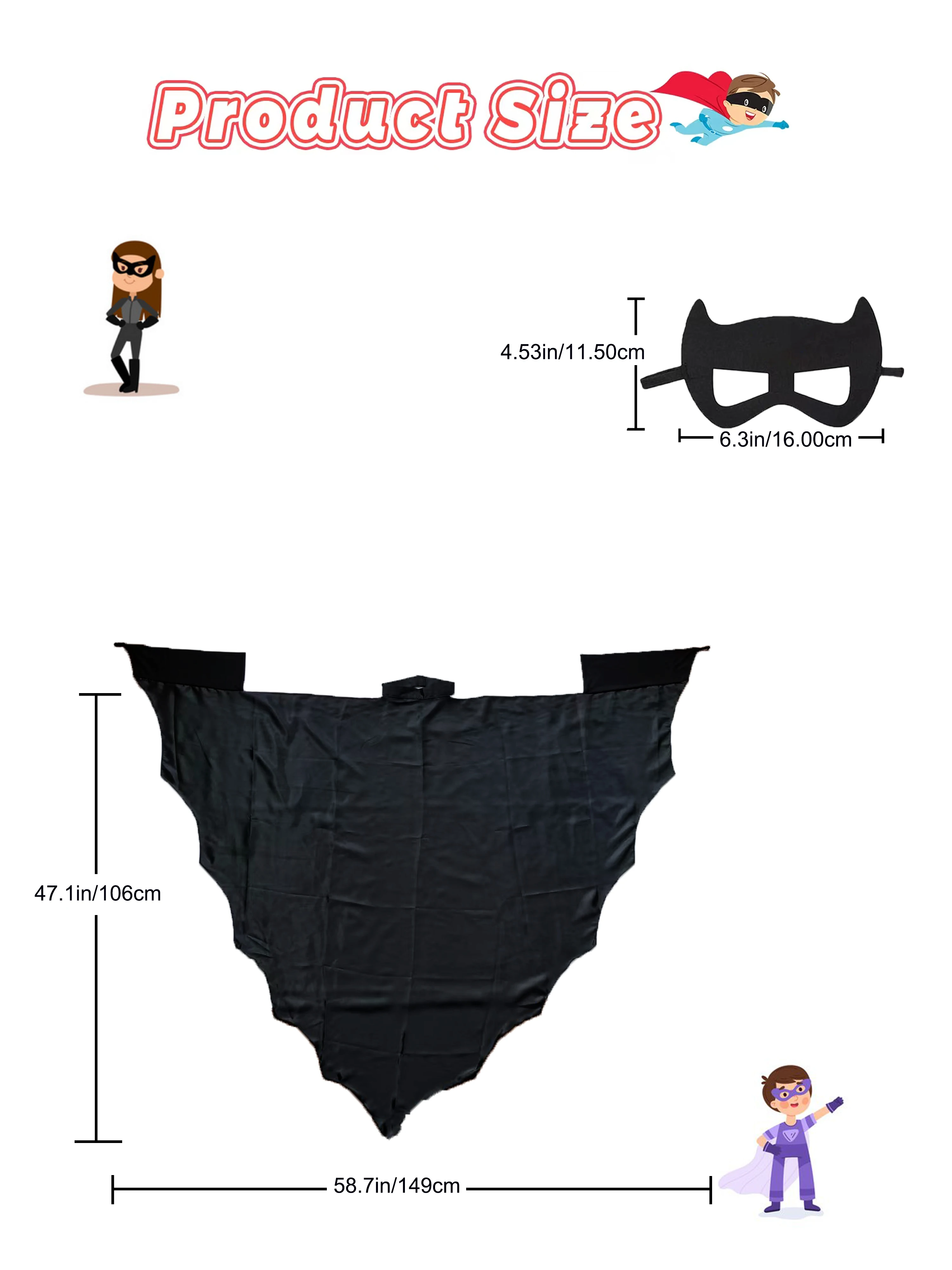 Batwing Cape & Mask Set for Kids - Black Superhero & Vampire Costume Accessories for Halloween, Christmas, Role Play Party