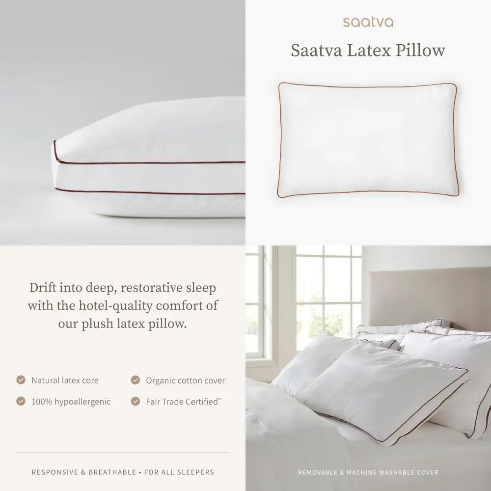 

Hypoallergenic High Loft Saatva Shredded Latex Pillow - Breathable and Machine Washable Organic Pillow