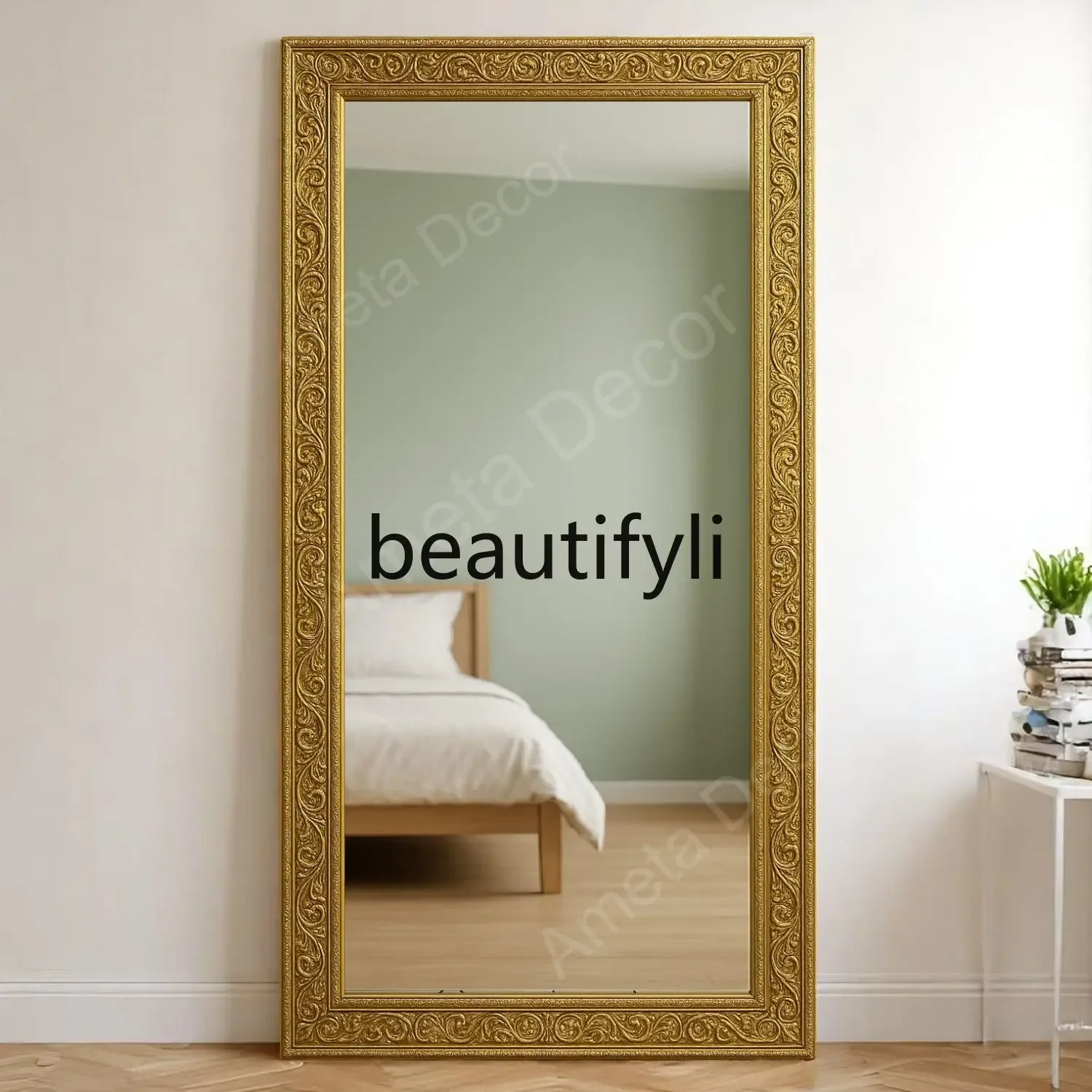 

New Chinese retro full body mirror gold living room floor mirror home bedroom, medieval land fitting mirror CQY