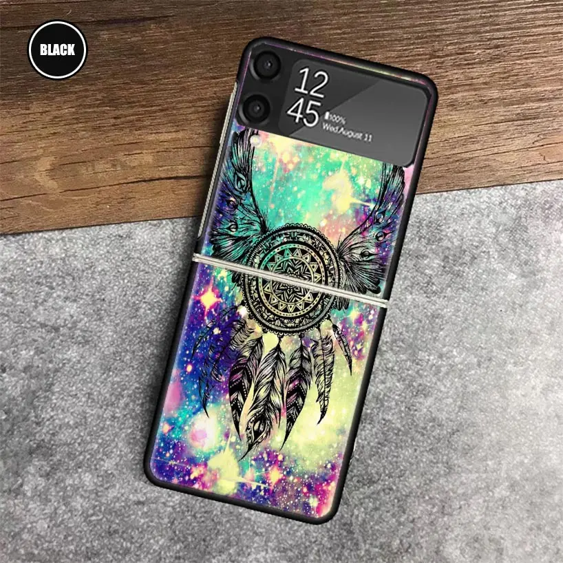 Retro Feather Dreamcatcher Phone Fold Case for Samsung Galaxy Z Flip 6 5 4 3 ZFlip6 Z Flip5 Flip6 Flip4 Flip3 5G Black Shell Cov image 3