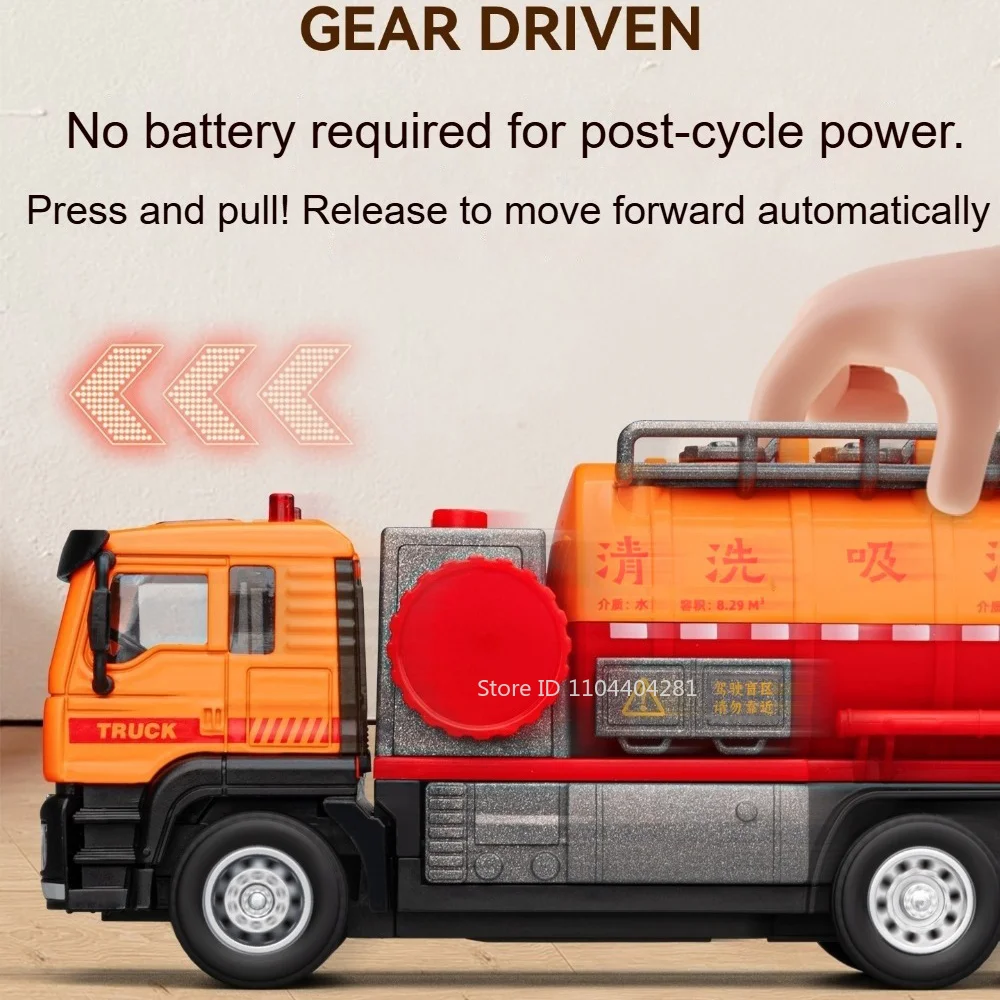 1:50 Clean The Suction Truck Alloy Diecast Sweeper Trucks Model Toys Car with Sound and Light Rubber Tires Vehices for Boy Gifts