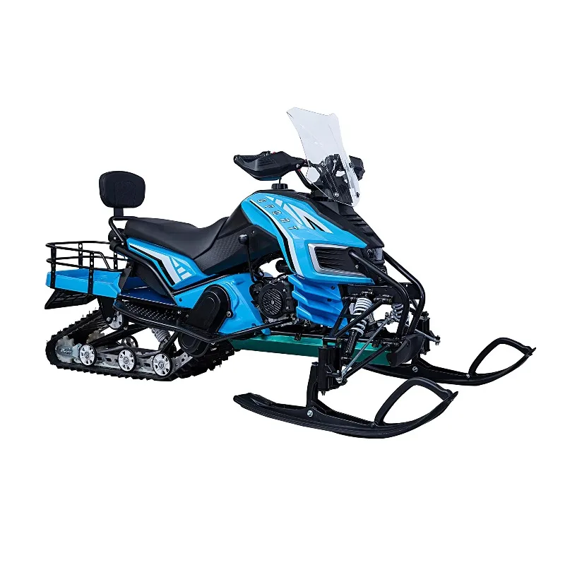 180cc 4 Stroke Gas Snowmobile Front Dual Ski Rear Track Windshield Seat Backrest Cargo Rack Winter Off Road Snow Tracked Sled