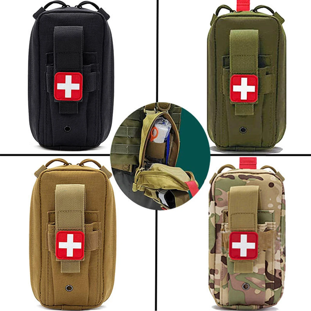 

Tactical MOLLE Medical Pouch, Rip-Away EMT First Aid Pouch IFAK Trauma Kit Everyday Carry Survival Bag Include Cross Patch