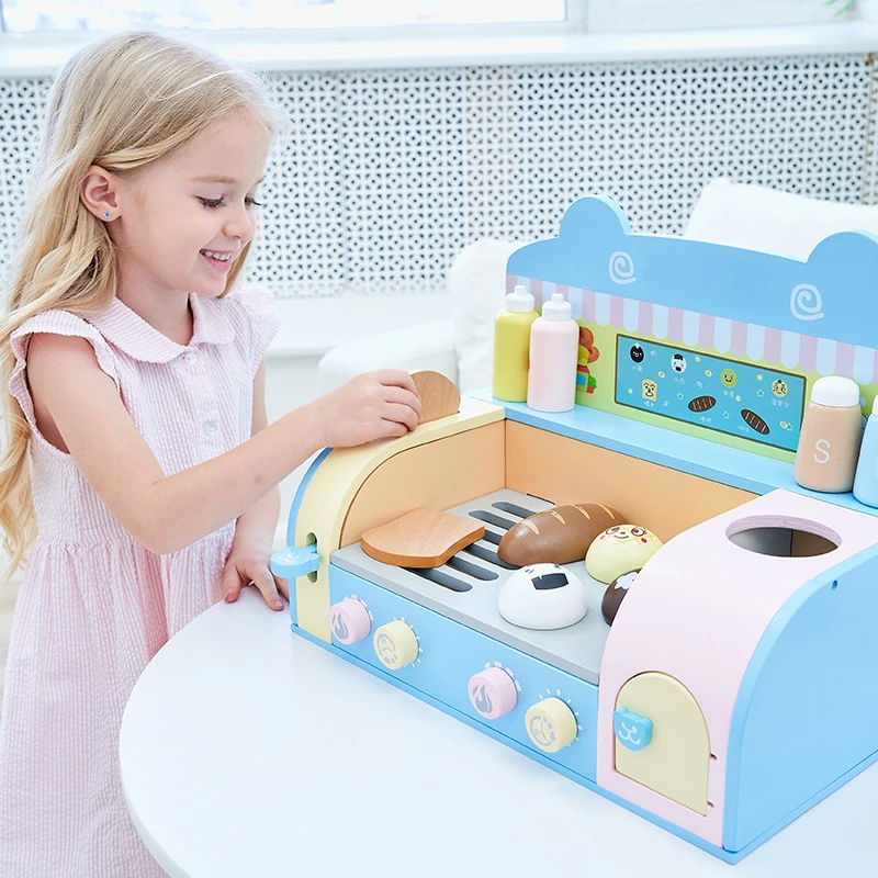 

Montessori Wooden Kitchen Toys Puzzle SimulationToast Baking Toys Dollhouse Accessories Mini Food Magnets Board Games Girls Toy