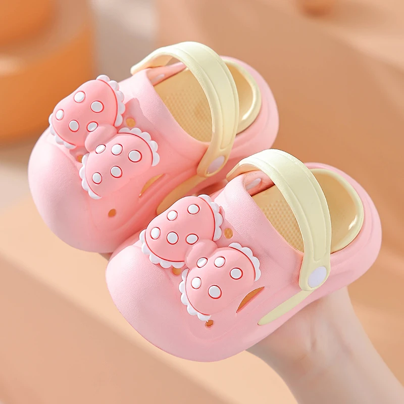 New Summer Aged 0-5 Children Slippers Cute Bowknot Toddler Sandals For Girl Toe Box Flip Flops Non-Slip Home Kids Garden Shoes