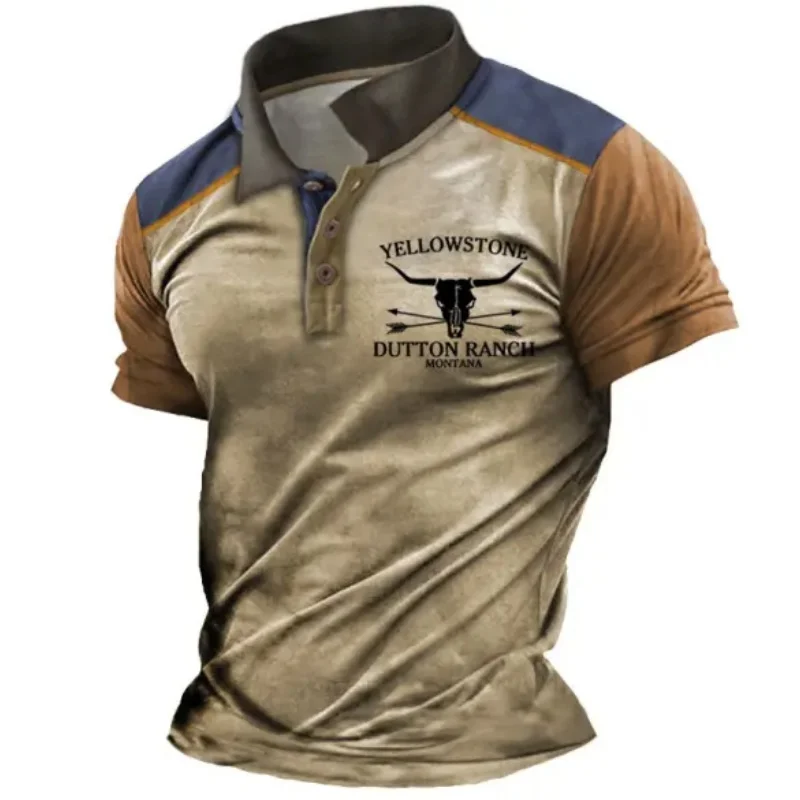 

Vintage Shirts 3d Word Printed Polo Shirt For Men Casual Summer T-Shirt Yellowstone Pattern Short Sleeve Tops Man's Clothing