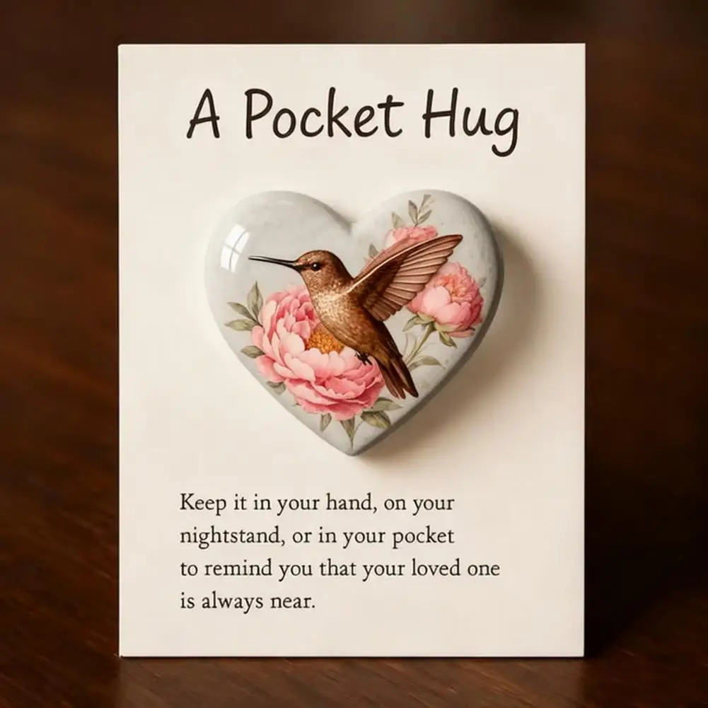 Pensées paisibles souvenir colibri mini ornement de câlin de poche avec carte d'encouragement coeur souvenir cadeau pour amis famille