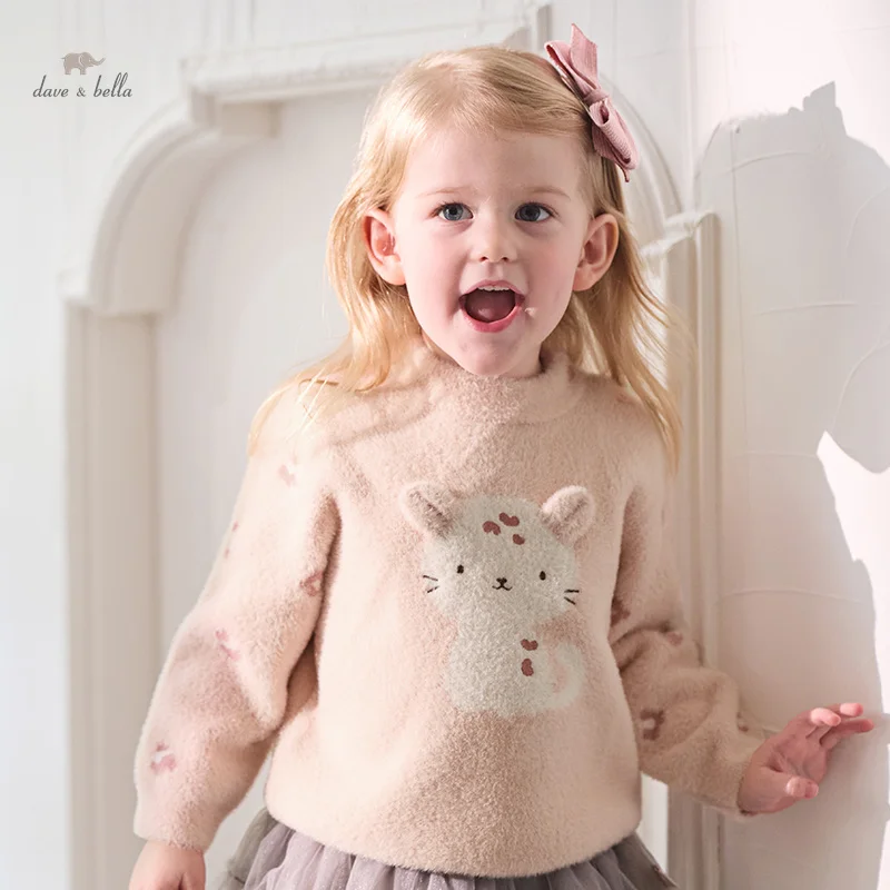 Dave Bella 2024 New Autumn Winter Girls Baby Children Sweet Cute Top Knitted Sweater Pullover Fashion Casual Gentle DB4242811