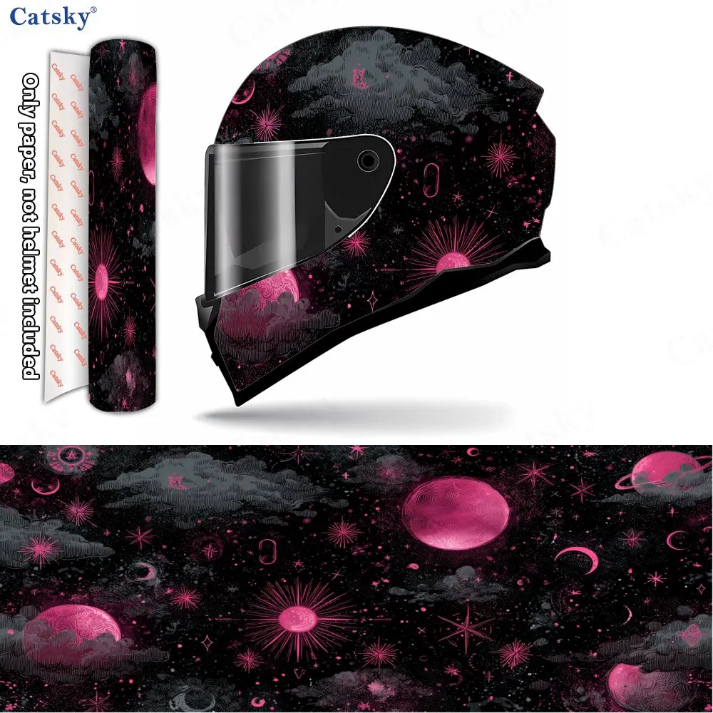 Pink-fantasy Starry Print Helmet stickers , PVC Material Multifunctional Helmet Stickers, Scratch-Resistant & Fade-Proof, Easy t