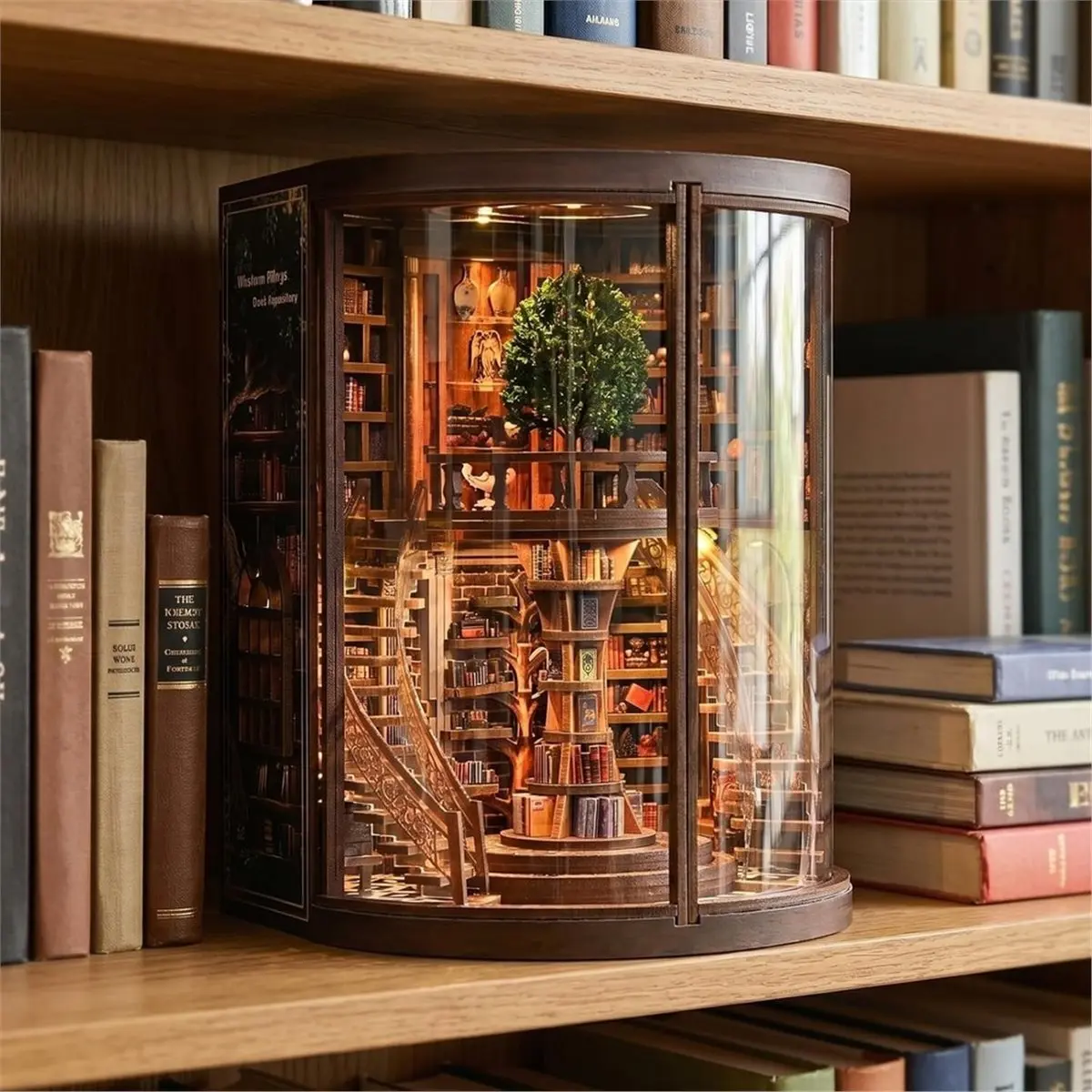 2026 New Book Nook Kit Tree of Time Library with Dual LED Lights, 356 Pieces DIY Miniature Bookshelf Insert 3D Wooden Puzzle
