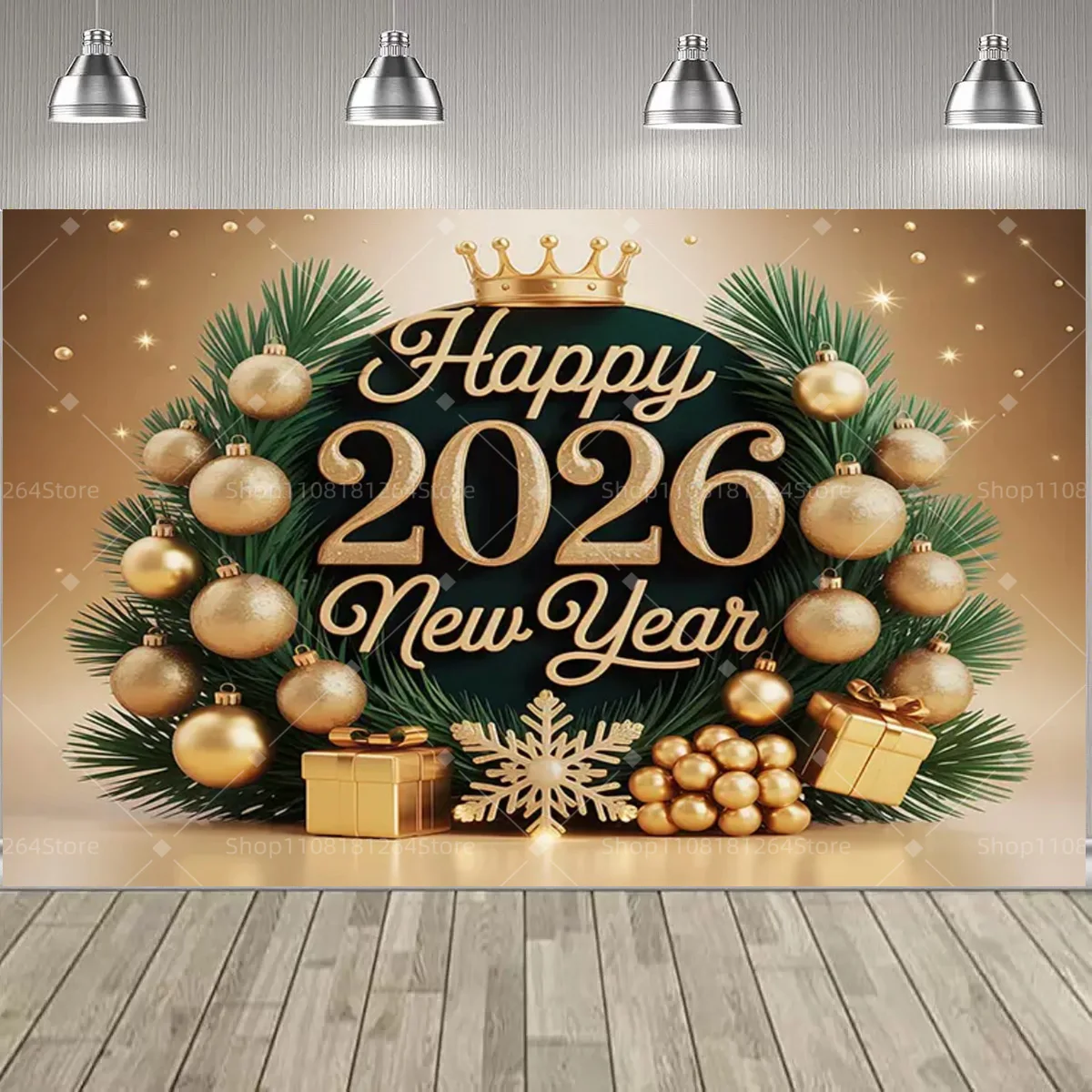 Happy New Year 2026 Party Decoration Backdrop New Year Champagne
