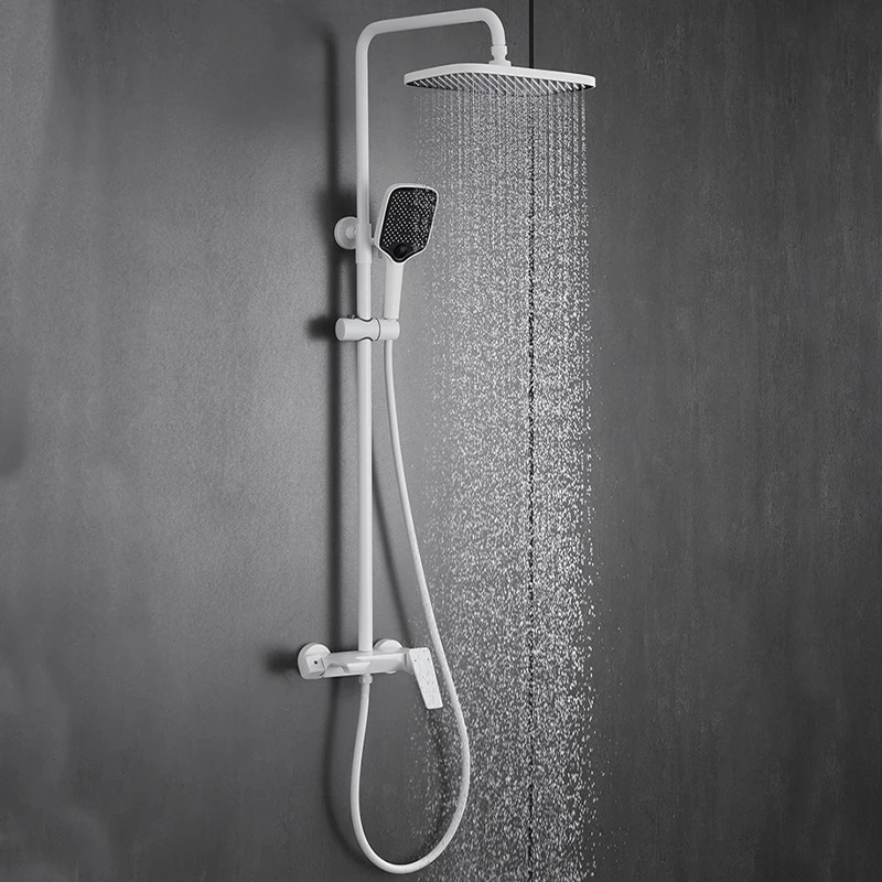 مجموعة صنابير حوض الاستحمام مع دش يدوي 3 وظائف الحائط صنبور حوض الحمام مجموعات صنبور حوض الاستحمام مع دش محمول أبيض #2