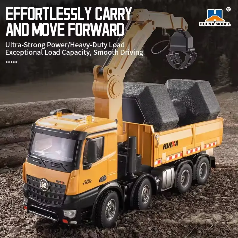 HUINA 1538 26CH RC Semi-alloy Truck 1/14 Remote Control with Wood Grab Dump Engineering Truck Dump Car Model Toy Children