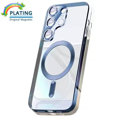 Luxury Wireless Magnetic Cover For Magsafe Original Case Samsung Galaxy S24 S23 S21 Fe S22 Plus S25 Ultra Plating Lens Protecto