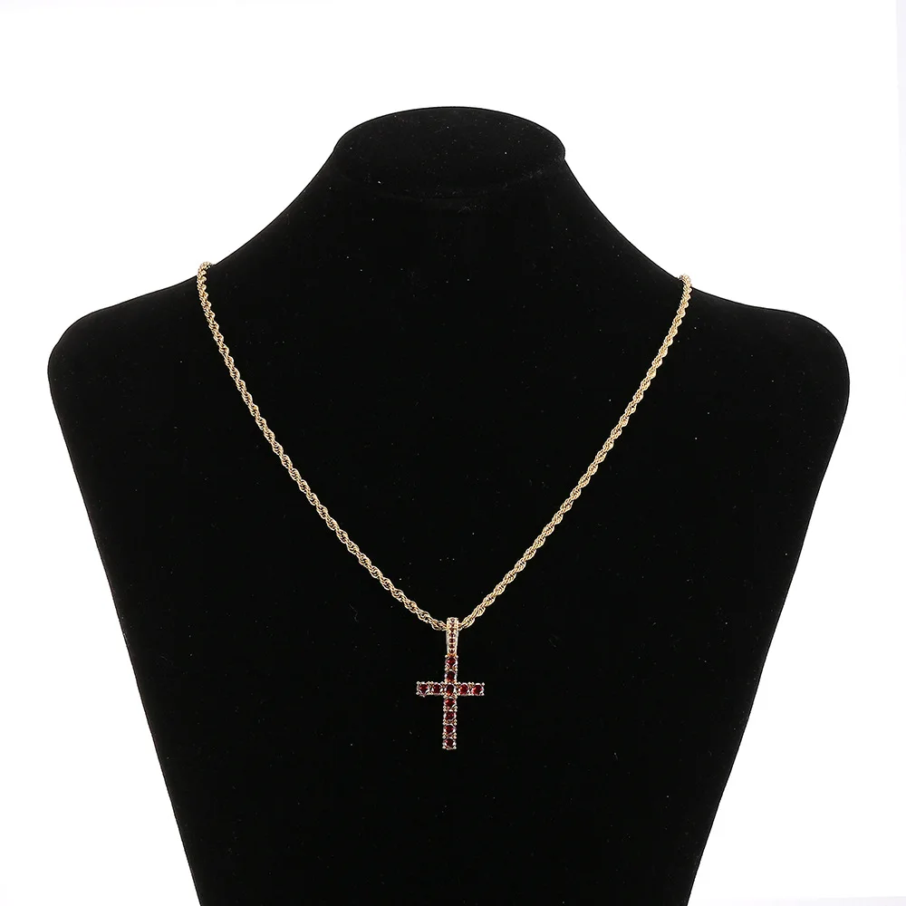 ESKEEM 18K Gold Silver Iced Out Diamond Cross Pendant Red Color Zircon Hip Hop Fine Cross Pendants for Men & Women
