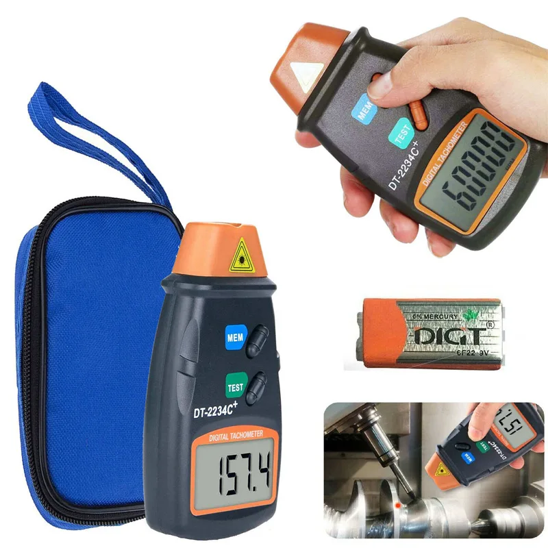 

Non-contact LCD Digital Laser Tachometer Speedometer RMP Meter With Memory DT2234C+
