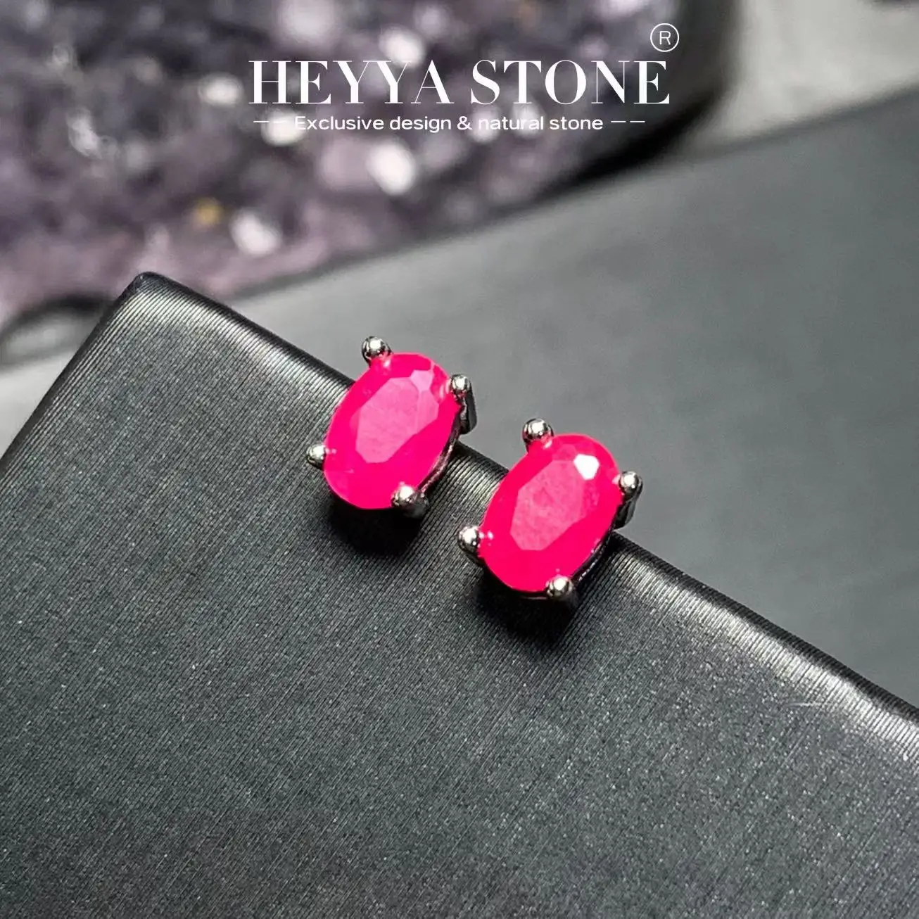 HEYYA STONE Oval Natural Ruby Stud Earrings For Women 925 Silver Simple Fine Jewelry Stone Gemstone Classic Style