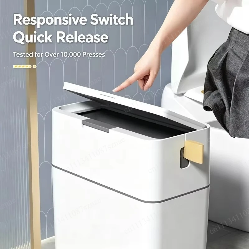 Toilet Trash Can Built In Brush Lid Auto Bag Replace For Bathroom Home Living Room Sanitary Storage Container