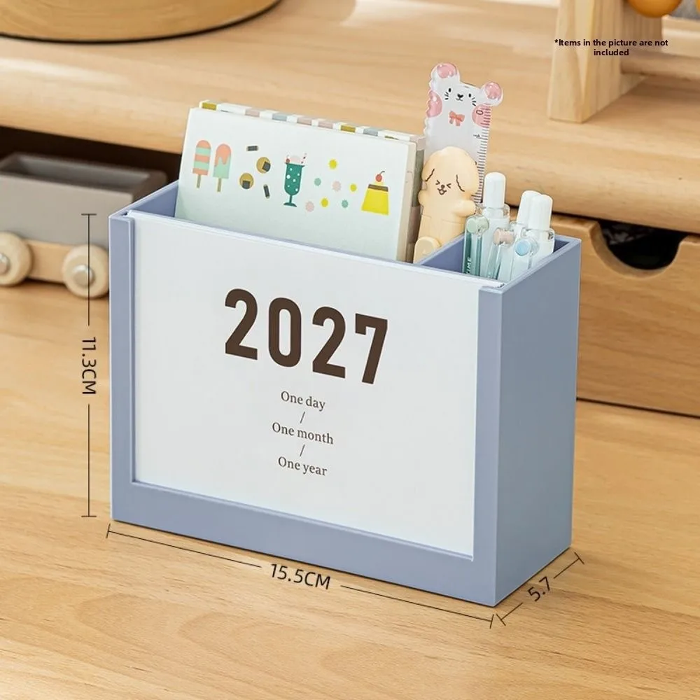 Self-discipline Plan 2026 Desk Calendar Plastic Multicolor Pencil Container Two Grids Multi-Function Desktop Organization Box
