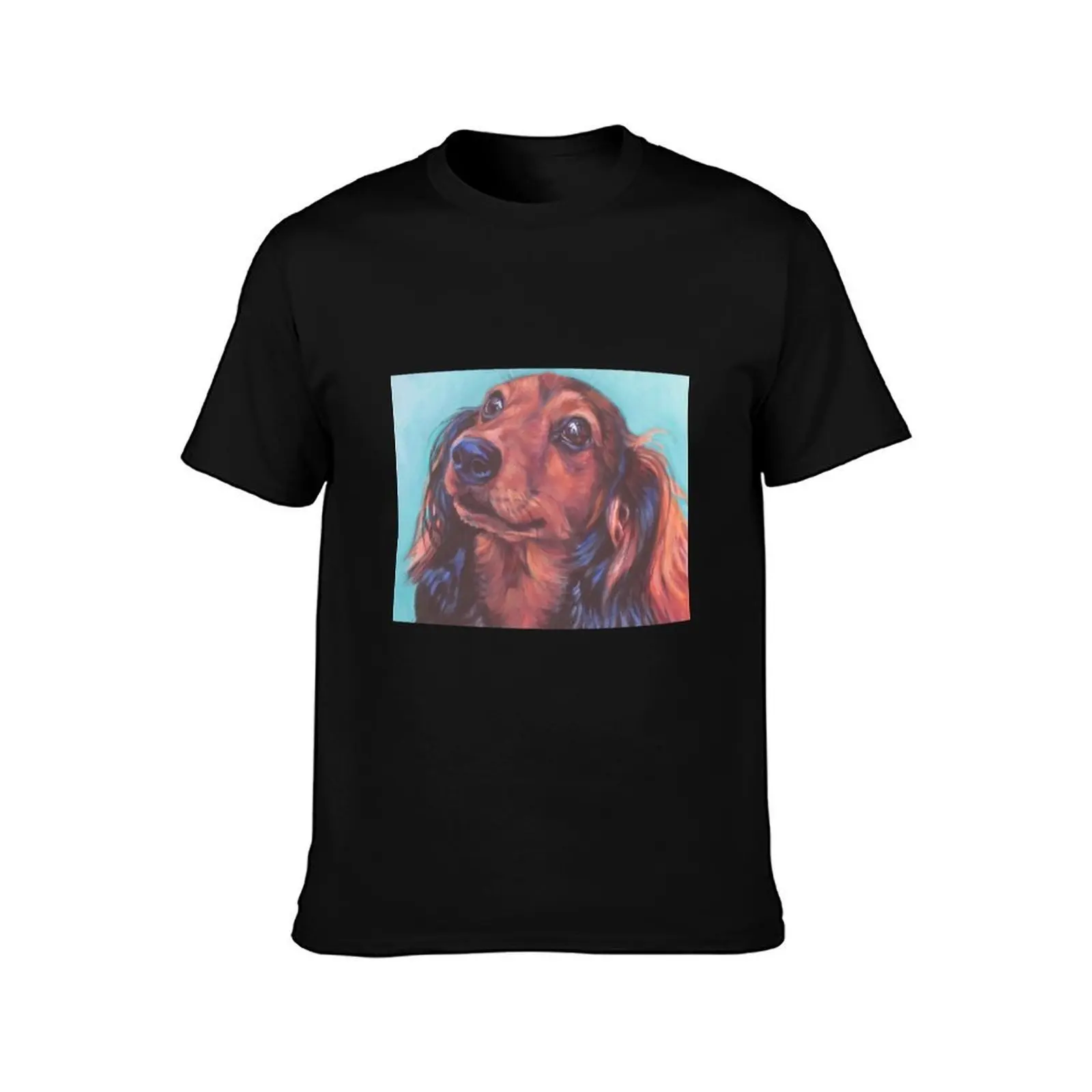 Dachshund Fine Art Painting T-Shirt, Summer Casual Cotton Tee, Oversized Streetwear Tops, Vintage Graphic Print, 100% Cotton