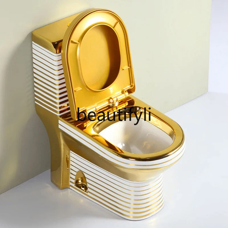 

French simple striped gold thread toilet household light luxury bathroom electroplated gold toilet