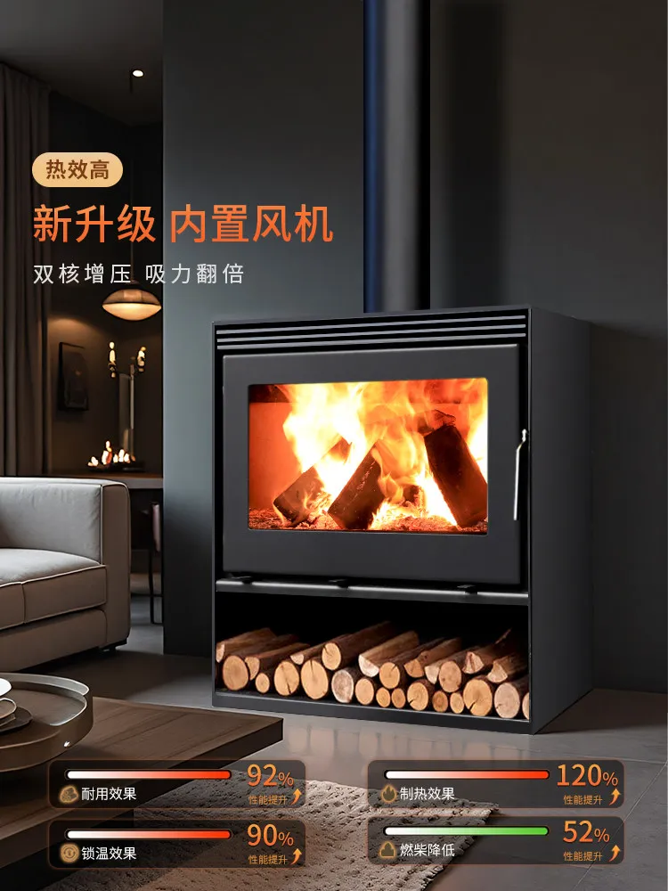 Fireplace real fire burning wood household rural embedded domestic heating stove accessories European villa living room fire
