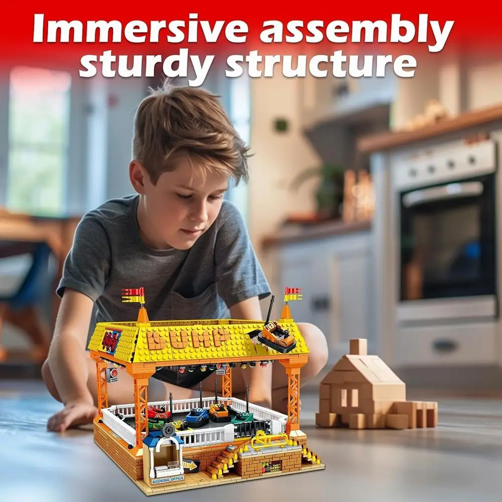 Ensemble de voitures de pare-chocs électriques pour enfants, jouet de construction de parc d'attractions de 1840 pièces, adapté aux âgés de 8 ans, idéal pour les garçons et les filles, E