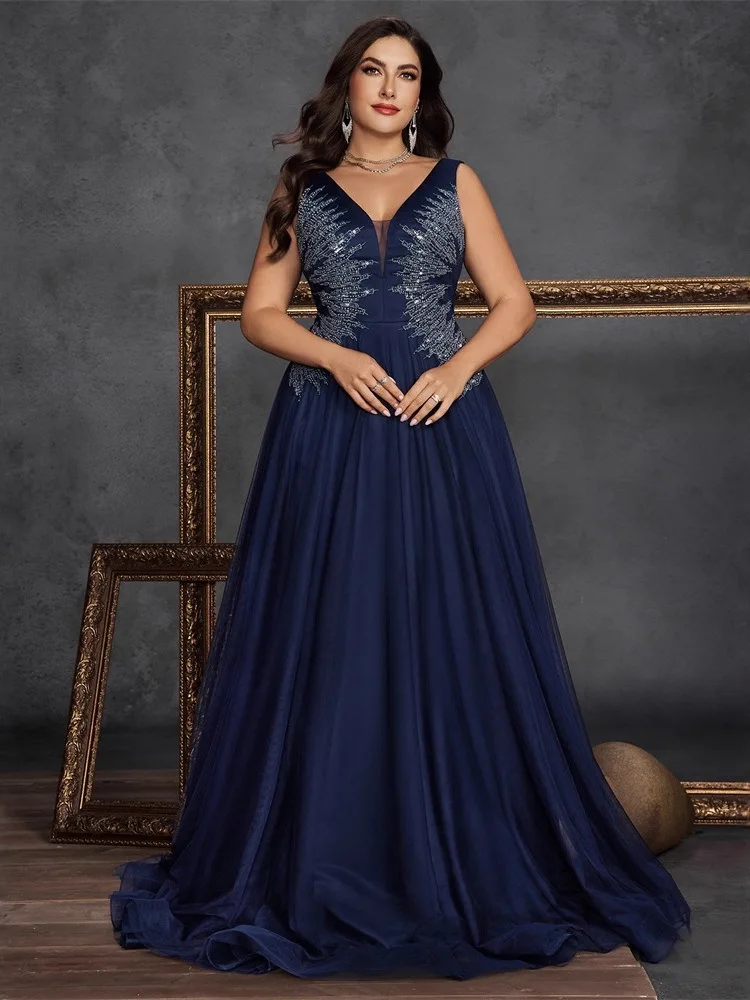 Elegante Vestido de Noche Talla Grande para Fiesta Formal o Cóctel, Vestido de Ceremonia para Mujer, Cintura Alta, Fibra Sintética