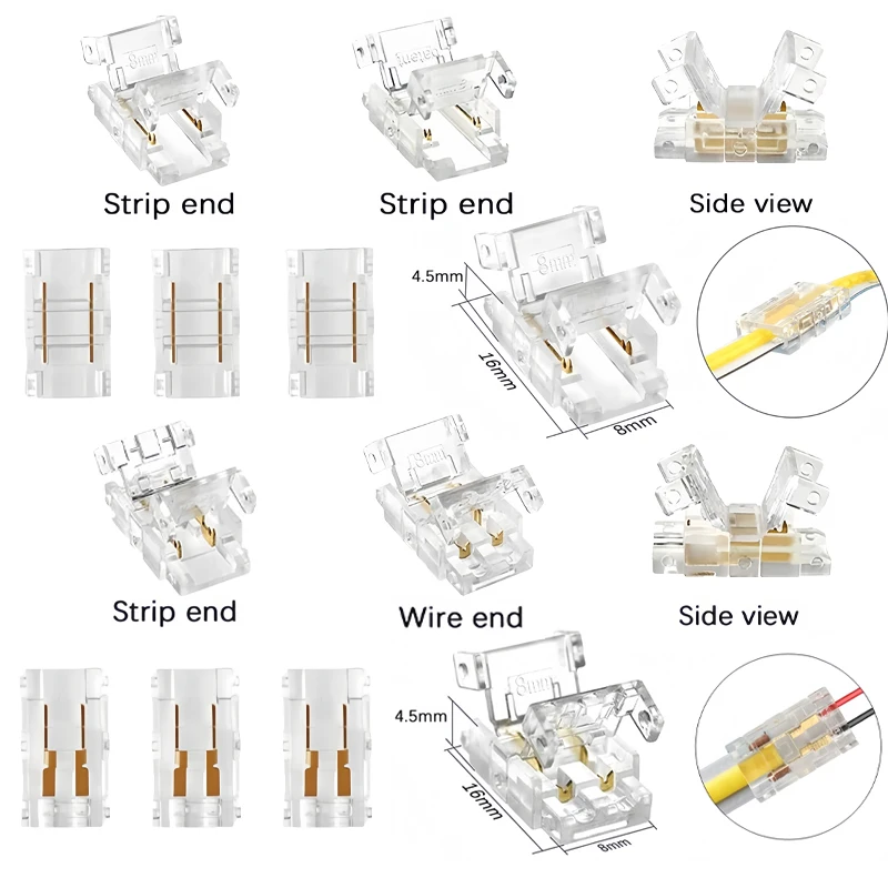 

2-Pin 8mm COB LED Strip to Strip or strip to wire LED Connection Solderless Extension For single color LED Strips