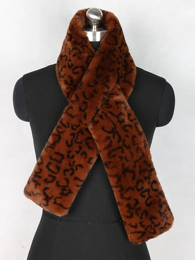 lautaro Autumn Winter Soft Warm Fluffy Leopard Print Faux Fur Stole Women Shawl