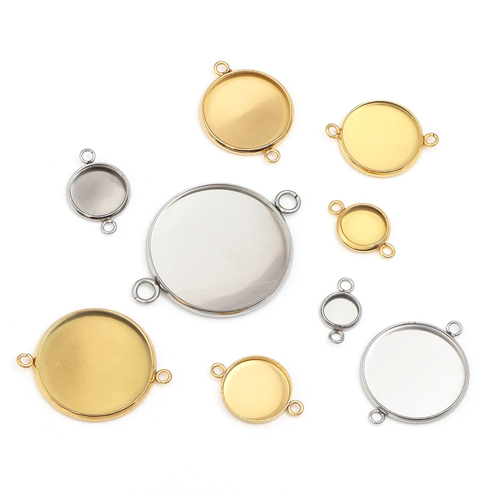 

Двойная подвесная основа из нержавеющей стали для кабошона, металлическая круглая пустая основа для самостоятельного изготовления ювелирных изделий, ожерелий, браслетов, 6-30 мм