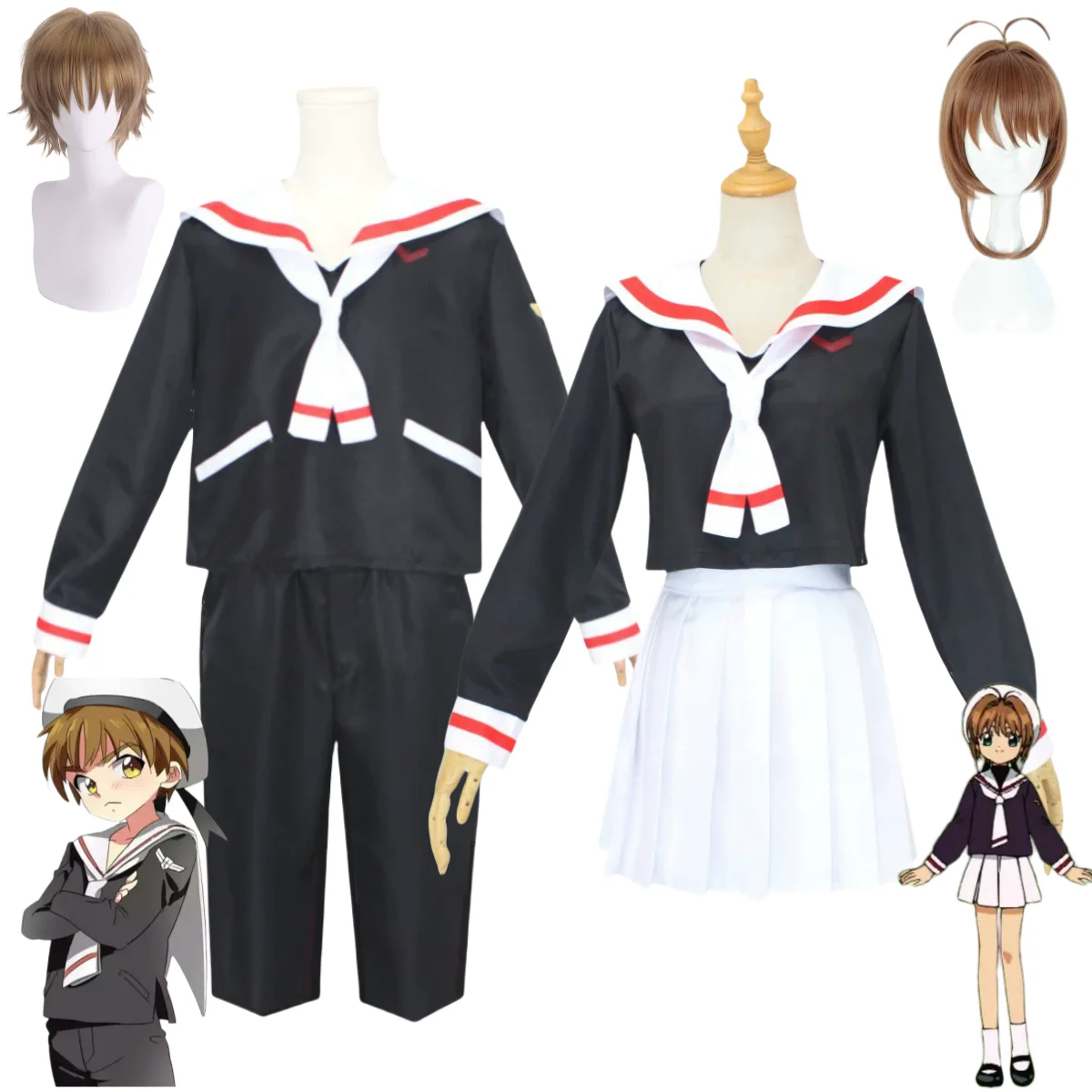 

Аниме Cardcaptor Sakura Kinomoto Sakura Li Syaoran Косплей Костюм Япония Южная Корея JK Школьная форма Парик Мужчина Женщина Костюм моряка