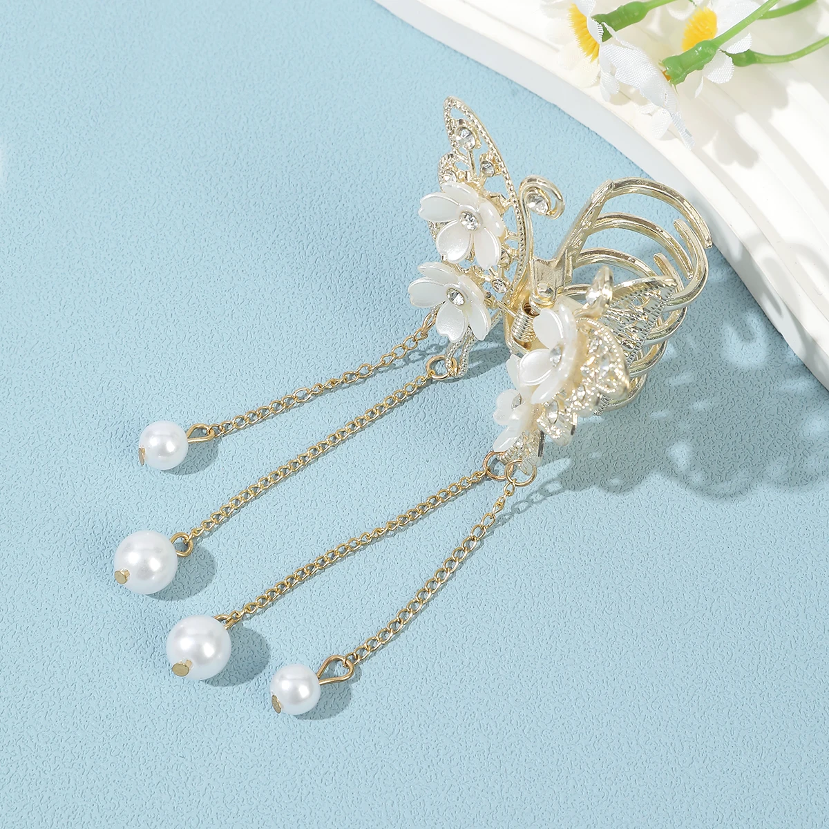 AWAYTR الخرز شرابة حجر الراين فراشة ذيل حصان مشبك شعر كراب إكسسوارات الشعر للنساء مقاطع الشعر دبابيس الشعر فتاة المشابك