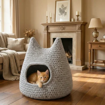 Crochet DIY Cat Bed Kit with Multi-Color Materials Beginner-Friendly 6