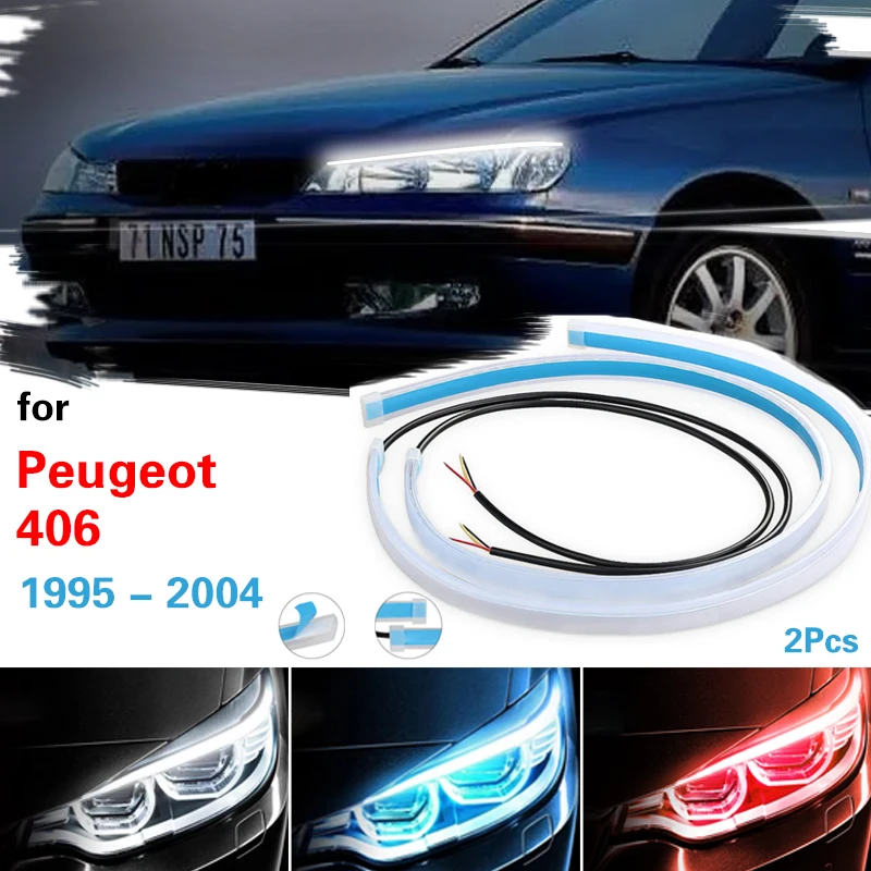 

Car LED DRL Ultra-thin Daytime Running Lights Flexible Waterproof Turn Signal Yellow Brake Side Light For Peugeot 406 1995-2004