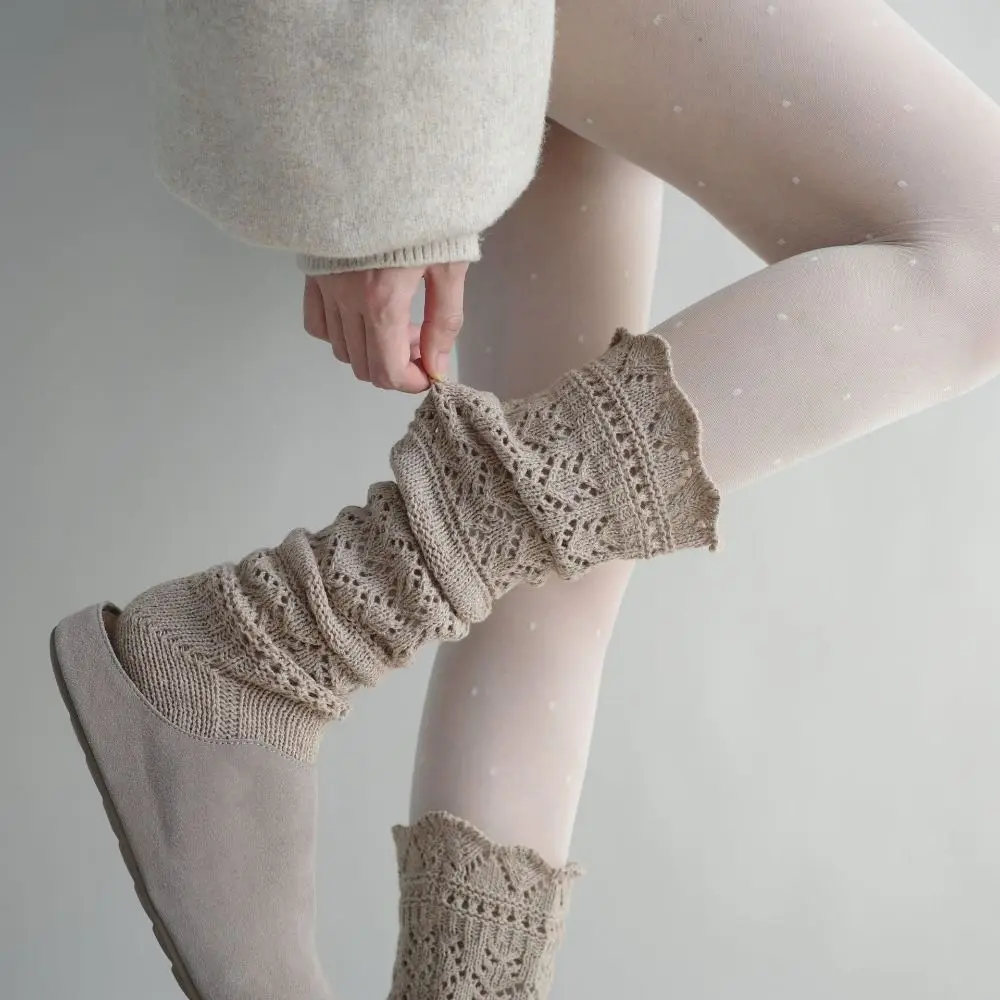 Couvre-pieds tricoté Y2K, tendance, ajouré, chaud, bottes Lolita, Design en maille, couleur unie, chaussettes hautes JK
