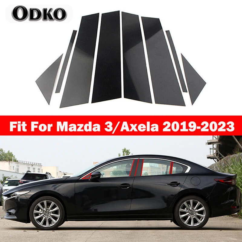 Glossy Black Window Door Column B C Pillar Post Cover Trim For Mazda 3 / Axela 2019 2020 2021-2023 Decoration Stickers Styling