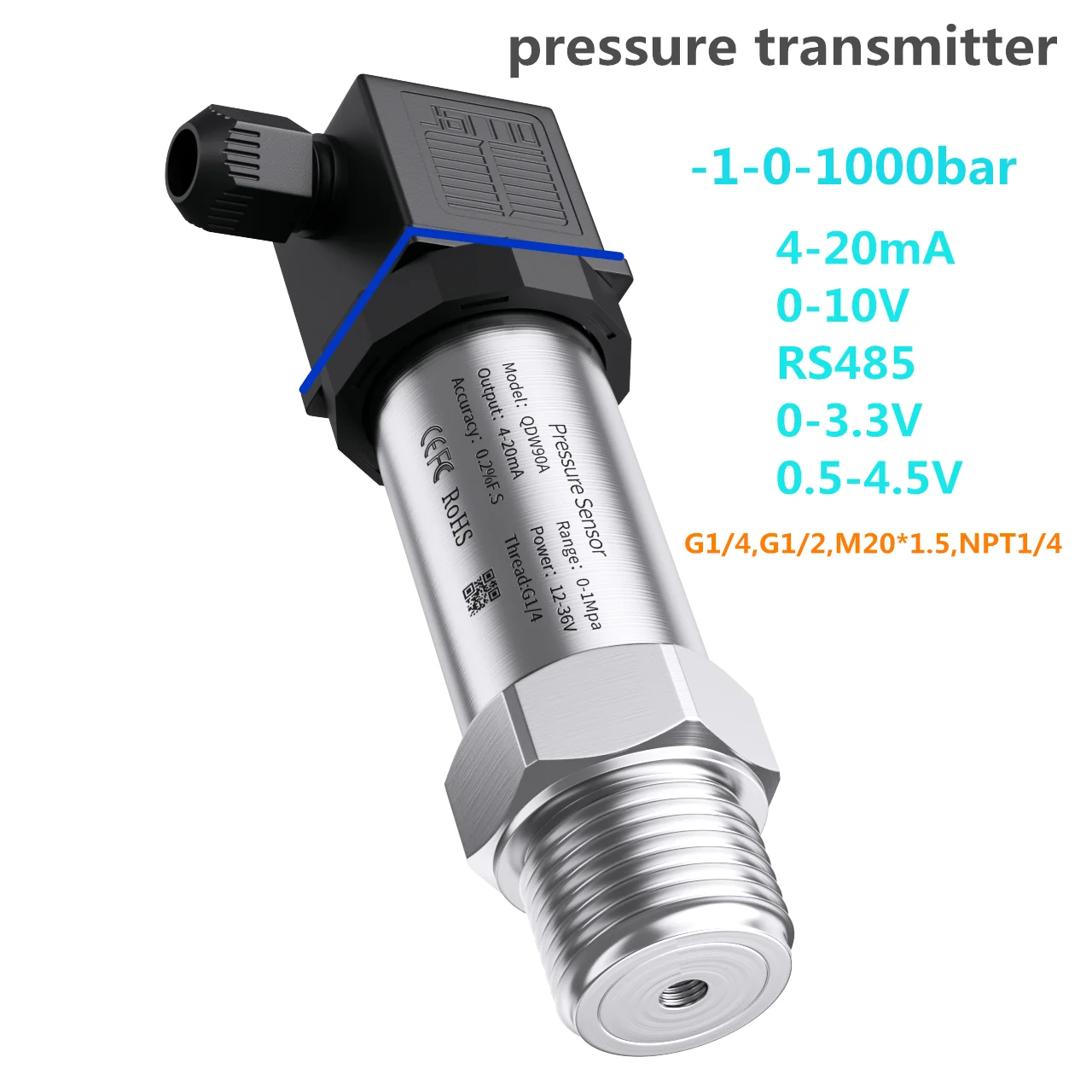 pressure sensor transmitter for water oil fuel gas air 20kpa pressure transducer hydraulic 1.6Mpa 2.5Mpa 10bar 1bar sensor